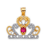 Red & White CZ Tiara Quinceañera Pendant in 14K Two-Tone Gold
