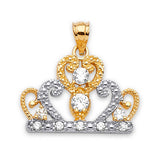 White CZ Tiara Quinceañera Pendant in 14K Two-Tone Gold