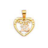 Heart Quinceañera Pendant in 14K Two-Tone Gold