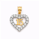 White CZ Heart Quinceañera Pendant in 14K Two-Tone Gold