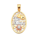 White CZ Ladies Pendant in 14K Tri-Color Gold