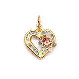 White CZ Flower Ladies Pendant in 14K Two-Tone Gold