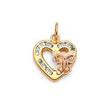 White CZ Ribbon Ladies Pendant in 14K Two-Tone Gold