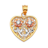 White CZ Flower Ladies Pendant in 14K Tri-Color Gold