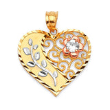 White CZ Flower Ladies Pendant in 14K Tri-Color Gold