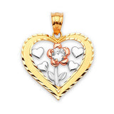 White CZ Flower Ladies Pendant in 14K Tri-Color Gold