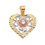 White CZ Flower Ladies Pendant in 14K Tri-Color Gold