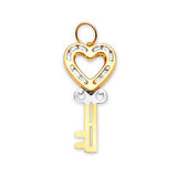 White CZ Key Ladies Pendant in 14K Two-Tone Gold