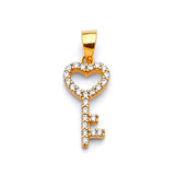 White CZ Key Ladies Pendant in 14K Gold