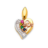 Multi-Color CZ Heart Ladies Pendant in 14K Tri-Color Gold