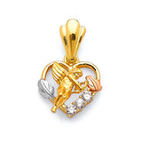 White CZ Cupid Ladies Pendant in 14K Tri-Color Gold