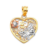 White CZ Butterfly Ladies Pendant in 14K Tri-Color Gold