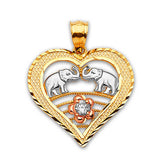White CZ Elephant Ladies Pendant in 14K Tri-Color Gold
