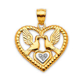 White CZ Dove Ladies Pendant in 14K Two-Tone Gold