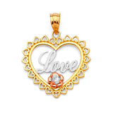 White CZ Heart Ladies Pendant in 14K Tri-Color Gold