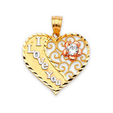 White CZ Heart Ladies Pendant in 14K Tri-Color Gold