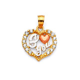 Heart Ladies Pendant in 14K Tri-Color Gold