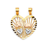 Heart Breakable Ladies Pendant in 14K Tri-Color Gold