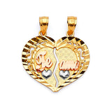 Heart Breakable Ladies Pendant in 14K Tri-Color Gold