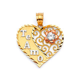 White CZ Heart Ladies Pendant in 14K Tri-Color Gold