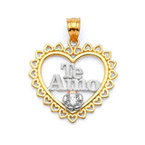 White CZ Heart Ladies Pendant in 14K Tri-Color Gold