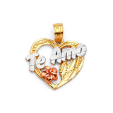 Heart Ladies Pendant in 14K Tri-Color Gold