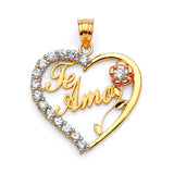White CZ Heart Ladies Pendant in 14K Two-Tone Gold