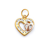 White CZ Heart Ladies Pendant in 14K Tri-Color Gold