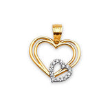 White CZ Heart Ladies Pendant in 14K Two-Tone Gold