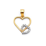White CZ Heart Ladies Pendant in 14K Two-Tone Gold