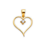 White CZ Heart Ladies Pendant in 14K Gold