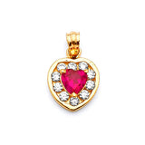 Red & White CZ Heart Ladies Pendant in 14K Gold