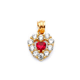 Red & White CZ Heart Ladies Pendant in 14K Gold