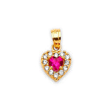 Red & White CZ Heart Ladies Pendant in 14K Gold