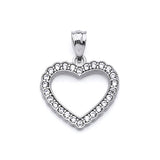 White CZ Heart Ladies Pendant in 14K White Gold