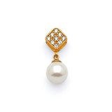 White CZ and Pearl Ladies Pendant in 14K Gold