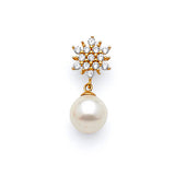 White CZ and Pearl Flower Ladies Pendant in 14K Gold