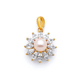 White CZ and Pearl Flower Ladies Pendant in 14K Gold