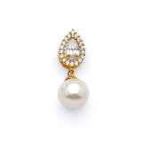 White CZ and Pearl Ladies Pendant in 14K Gold