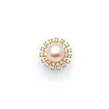 White CZ and Pearl Ladies Pendant in 14K Gold