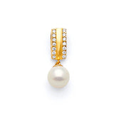 White CZ and Pearl Ladies Pendant in 14K Gold
