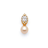 White CZ and Pearl Ladies Pendant in 14K Gold