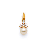 White CZ and Pearl Ladies Pendant in 14K Gold
