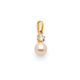 White CZ and Pearl Ladies Pendant in 14K Gold