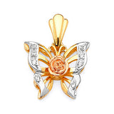 White CZ Butterfly Ladies Pendant in 14K Tri-Color Gold