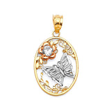 White CZ Butterfly Ladies Pendant in 14K Tri-Color Gold