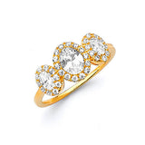 White CZ Three-Stone Pave Engagement Ring in 14K Gold
