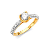 White CZ Pave Engagement Ring in 14K Two-Tone Gold