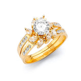 Anillo de Compromiso de Dos Piezas con Circonia Cúbica Blanca y Engaste Pavé en Oro de 14K