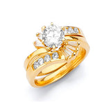 Anillo de Compromiso de Dos Piezas con Circonia Cúbica Blanca y Engaste Pavé en Oro de 14K